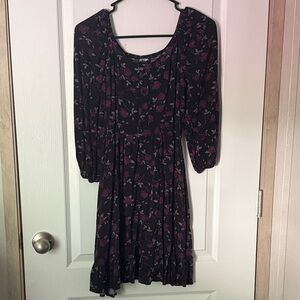 Hot Topic Black and Purple Floral 3/4 Sleeve Dress